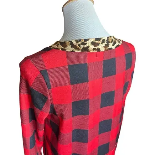 Southern Stitch Womens Boutique Buffalo Plaid & Leopard Print Top Blouse - Sz S