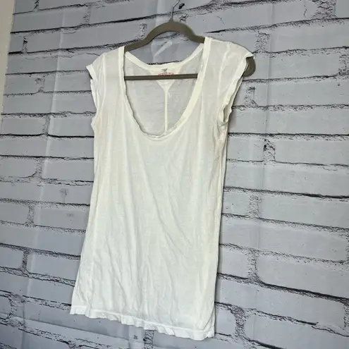 Pete and Greta Cream Cap Sleeve Fitted Tee Sleeveless Tank top SZ S Wide Neck