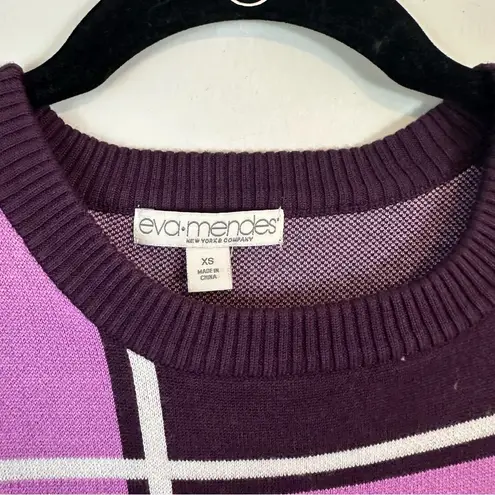 Eva Mendes New York & Co | Sweater Dress Bodycon Purple Burgundy Plaid Size XS