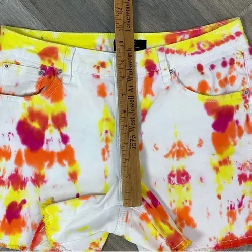 Earl Jean Tie Dye Raw Hem Jean Shorts White Orange 10