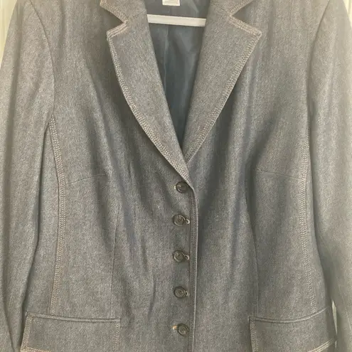 Oscar de la Renta Blazer Womens 18W Denim Style Wool Blue 6 Button Academia Prep