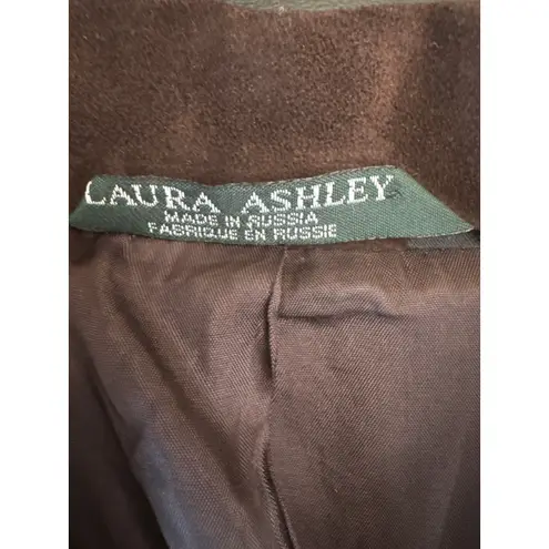 Laura Ashley Vintage brown Plaid Wool Blazer suede collar Equestrian Academia 4
