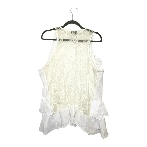 J. Lee Ivory White Lace Ruffle Vest Boho Festival Fairycore Romantic Layering XL