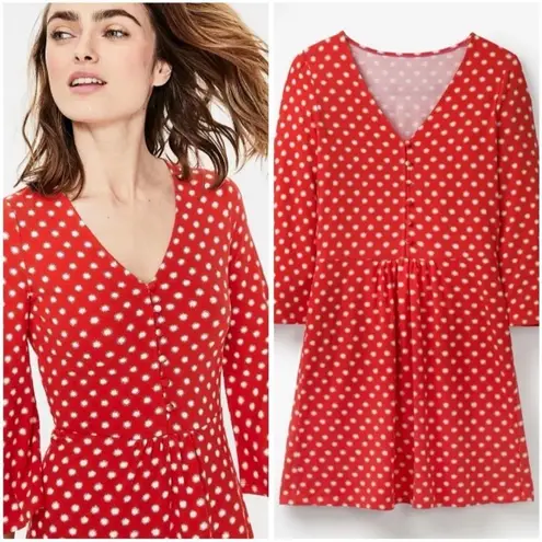 BODEN Scarlett Jersey Tunic Dress Red Pop Star 3/4 Sleeve US Size 12