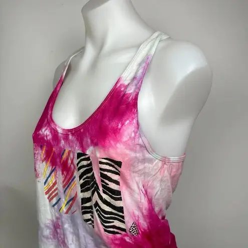 American Apparel  Pink White Tie Dye Scoop Neck Racer Back Activewear Tank Top L