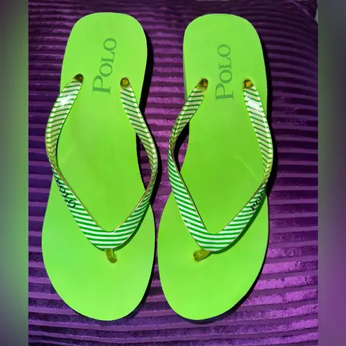 Y2K Lime Green Polo Wedge Sandals Size 7.5