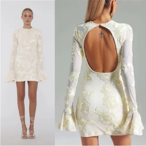 Rotate Birger Christensen Dress Rosita White Mesh Floral Back Cutout Mini US 12