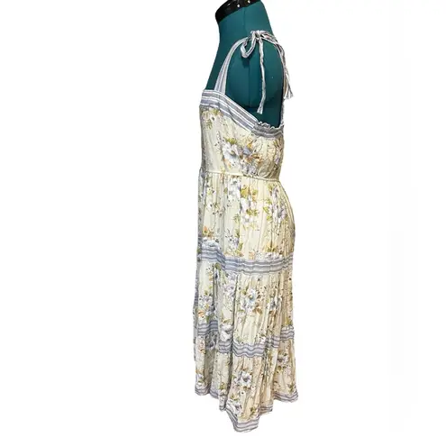 By the River Dress Womens L Floral Tiered Prairie Blue Tan Neutral Spring Boho Size L