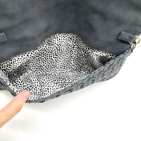 Sole Society Woven Flap Crossbody Bag Clutch Navy Blue Boho Minimalist Neutral