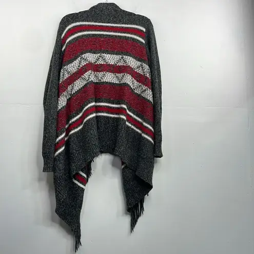 st. john's bay  open front sweater cardigan black gray stripe fringe southwest XL