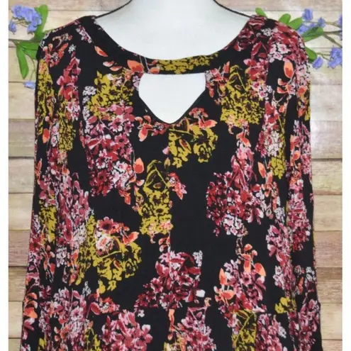 Nina Leonard Black Floral Boho Long Bell Sleeve Knee Length Dress Plus Size 2X