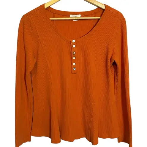 SUNDANCE Orange Waffle Thermal Long Sleeve Henley Tee Layering Casual Medium
