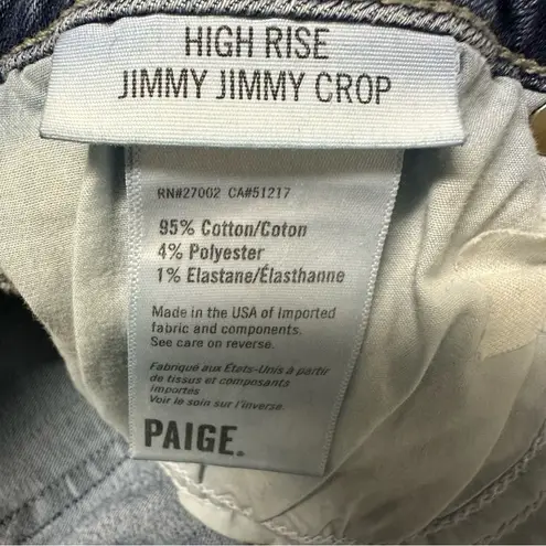 Paige  High Rise Jimmy Jimmy Crop Distressed 5 Pocket Blue Jeans Womens 29