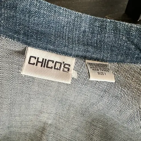 Chico's  Blue and Red Embroidered Jean Jacket