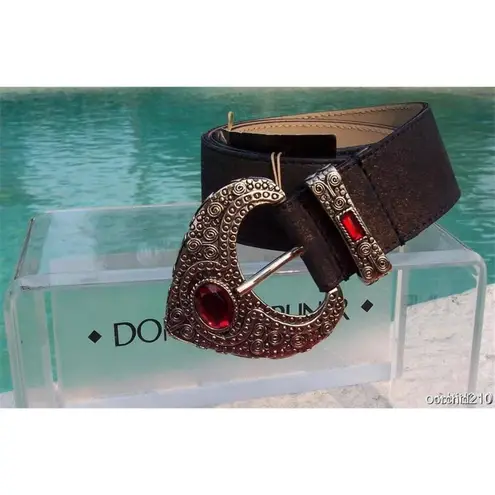 Donald Pliner Rust Suede Metallic Leather Belt XS/S/M Red Gemstone New NWT $165 Black