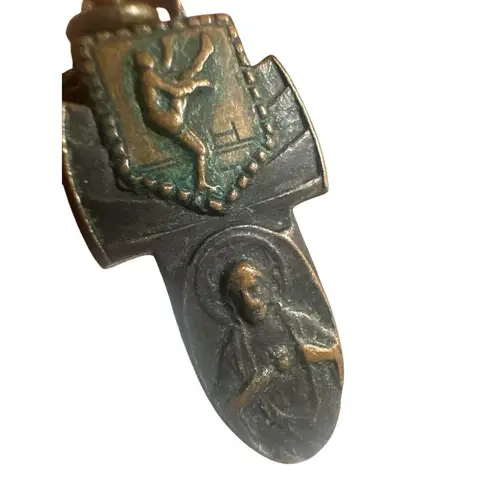 Vintage Religious & Athletic Medal Necklace – Sacred Heart & Torchbearer Pendant