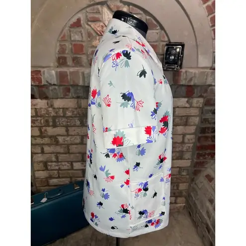 button down shirt 1960’s floral white purple red short sleeve Size XL