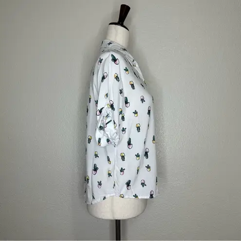 Japna  White Cactus Short Sleeves Button Down Shirt