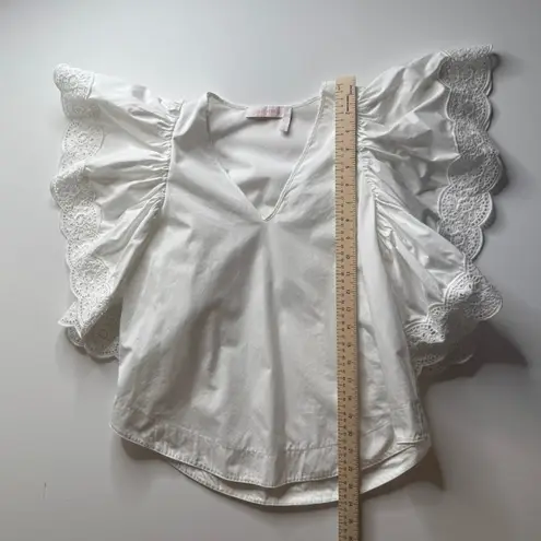 See By Chloe See By Chloe Eyelet Flutter Sleeve Blouse Size 36 (XS) White V-Neck Feminine