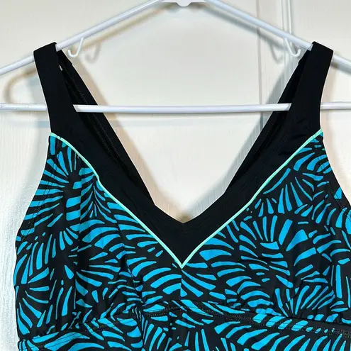 Nike Women's  Black Teal V-Neck Training Athletic Swimsuit Size Large EUC #6206