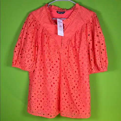 PRETTYGARDEN Orange Boxy Blouse with Sailor Collar and Puff Sleeves