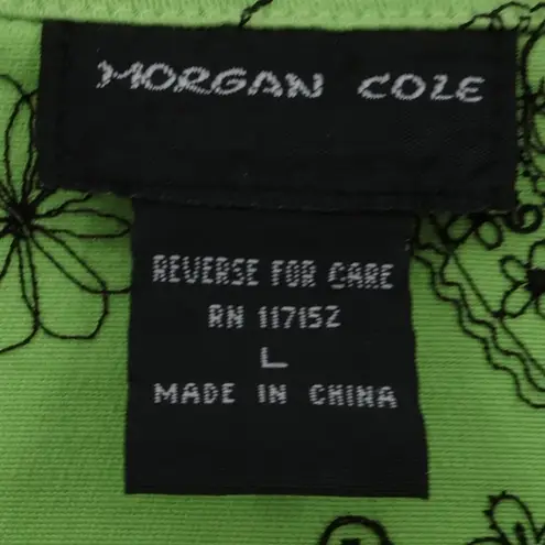 Embroidered Paisley Floral Button Front Shacket Womens Green 3/4 Sleeve Size L Size L