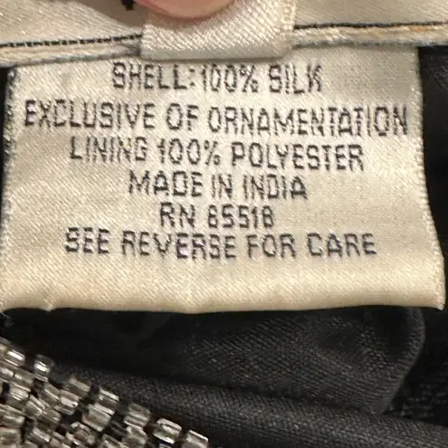 Vintage 80s Stenay Woman Black Silk Beaded Sequin Cocktail Shift Dress Art Deco Size 14