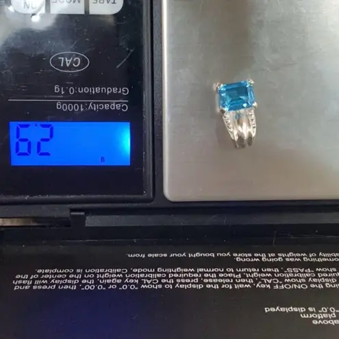 Sterling Silver SCBS 925 Emerald Cut Blue Topaz CZ Cubic Zirconia Pendant 2.9g