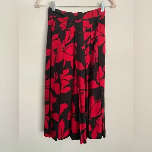 Adele Joyce Vintage Red And Black Floral Midi Pleated Skirt Petites Size 2