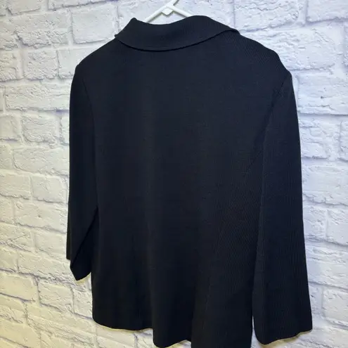 St. John Basics Blazer Jacket Women Black Santana Knit Gold Pearl Button Dog Show