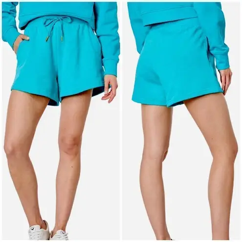 We Wore What Aqua Blue Terry Cotton Relaxed Fit High Rise Pull On Sweat Shorts S
