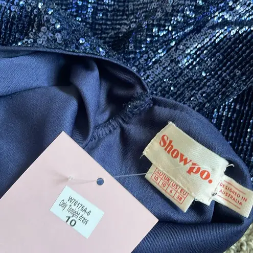 NWT Showpo Only Tonight Halter Slip On Open Back Drape Neck Mini Blue Size 6