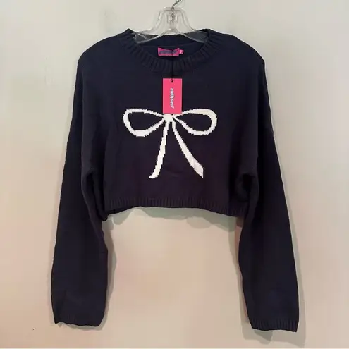 Edikted Knit Bow Cropped Sweater Women's XS/S Navy Boho Dainty Coquette Girl