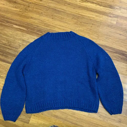 Elan Sweater Knit Pullover Pink Heart Royal Blue Long Sleeve Womens Size Large