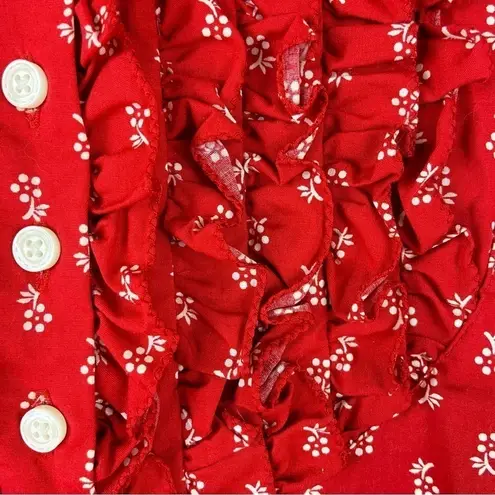 Pendleton Red Blouse Dainty Floral Short Sleeve Retro Mod Y2K Ruffle Medium