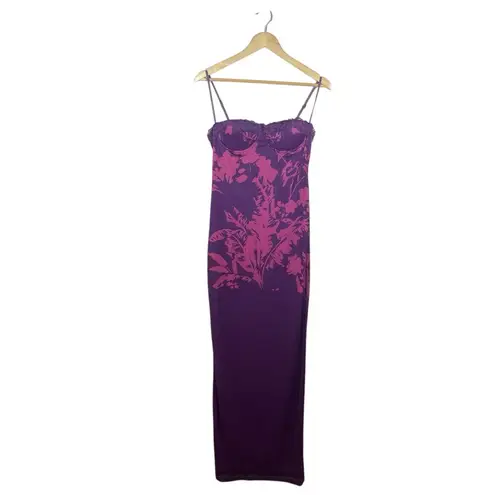 NWOT Finesse Nessa Floral Print Mesh Maxi Dress in Purple/Pink Size M Purple Size M