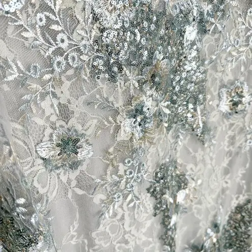 Mac Duggal 67539 Sea Mist Embellished Illusion V Neck Long Sleeve Gown 14 $698