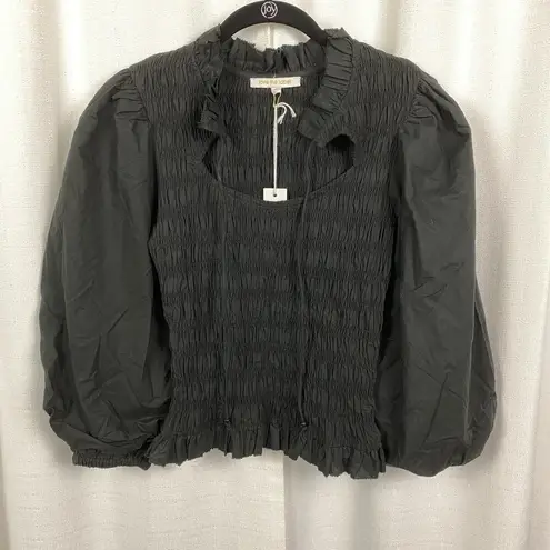 Love The Label Anthropologie Black Smocked Puff Sleeve Blouse Sz.S NWT