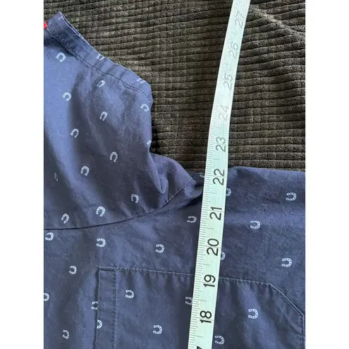 Dickies Scrub Top Navy/Horseshoes Print Short Sleeve V Neck Pockets Size M