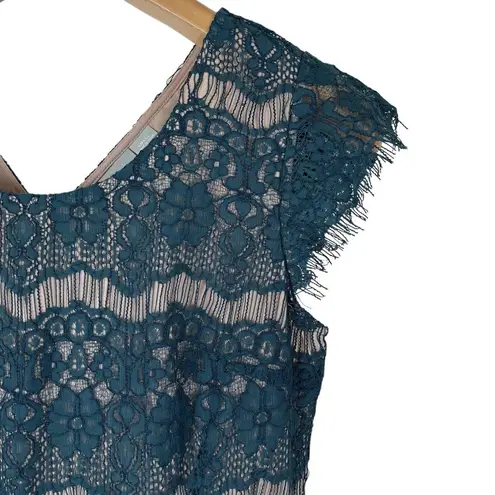 Maeve Anthropologie Emerald Teal Lace Elsa Peplum Waist Dress Size Small
