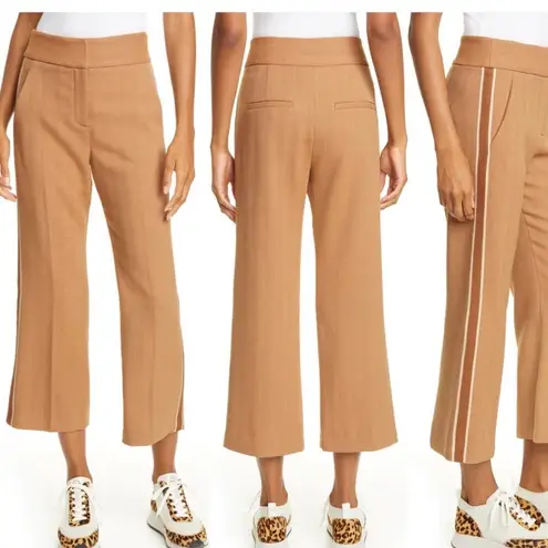 Veronica Beard Cormac Trouser Tan Herringbone Cropped Wide Leg Pants Size 10