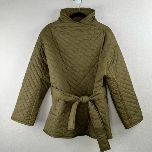 Frame  Quilted Drape Neck Nylon Belted Olive Green Oversized Jacket Size XS