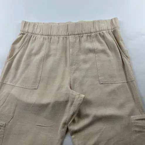 Soft Surroundings Cream Linen Blend Relaxed Leg Cargo Ankle Pant L