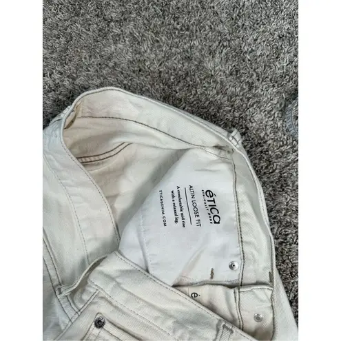 Ética Altin Loose Fit Jeans Natural Denim Mid Rise Relaxed Leg Frayed Hem 27 White