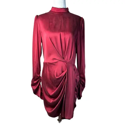 Zimmermann Draped Mini Dress in Garnet 2/Medium New Womens Long Sleeve Silk
