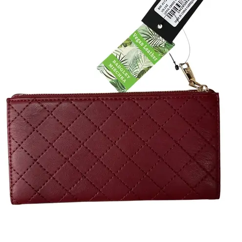 Badgley Mischka Quilted Vegan Leather Stylish Elegant Wine Long Cards Wallet NWT