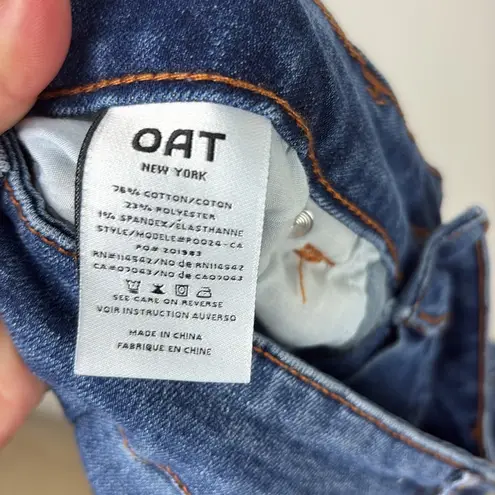 Oat New York Boot Cut Flare Jeans High Rise Women’s Size 8 or 29 Denim Raw Hem Blue