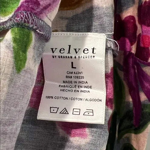 Velvet By Graham And Spencer Delilah Blouse Tahiti Large Floral Short Sleeve Top