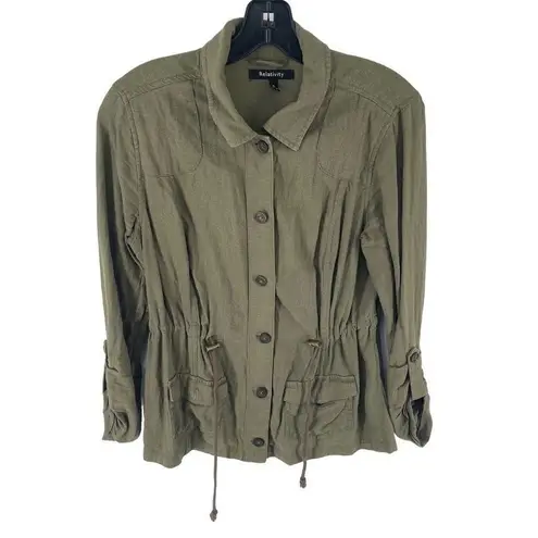Relativity  Women's Button Down Long Sleeves Field Jacket medium linen anorak