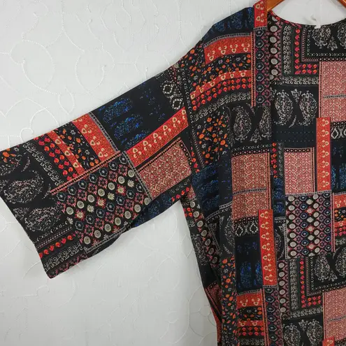Pinkblush Womens Kimono Cover Up Size L Black Brown Bandana Paisley Print Open